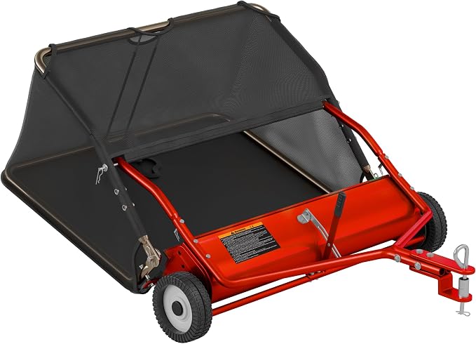 48" Lawn Sweeper Tow Behind - Pull Behind Grass Sweeper with 25.16 cu. ft Large Hopper, Heavy Duty Leaf & Grass Collector, Adjustable Brush Height Lever and Dumping Rope, Lawn and Yard Cleanup Tool
