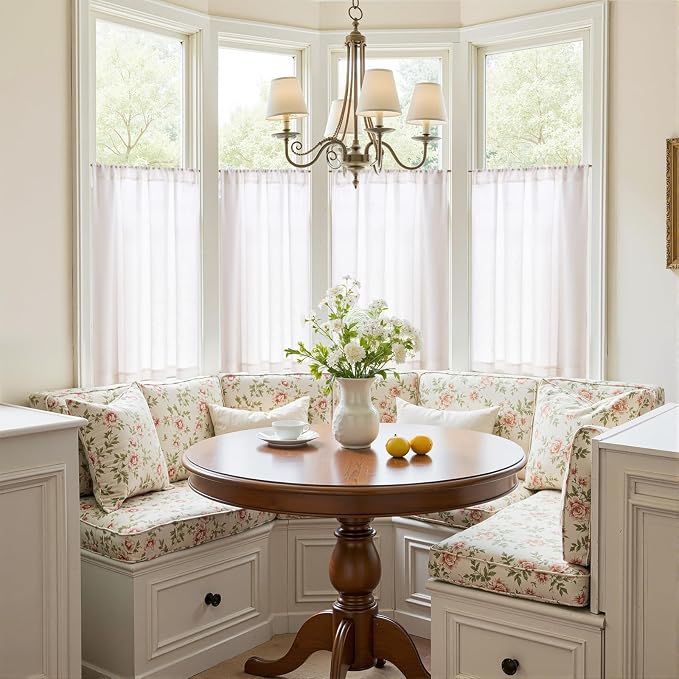 jinchan Linen Kitchen Tier Curtains, 38x36, 2 Panels, Beige White | Light filtering, linen blend, rod pocket, farmhouse style, rustic decor, kitchen, bathroom, laundry room, RV, small windows