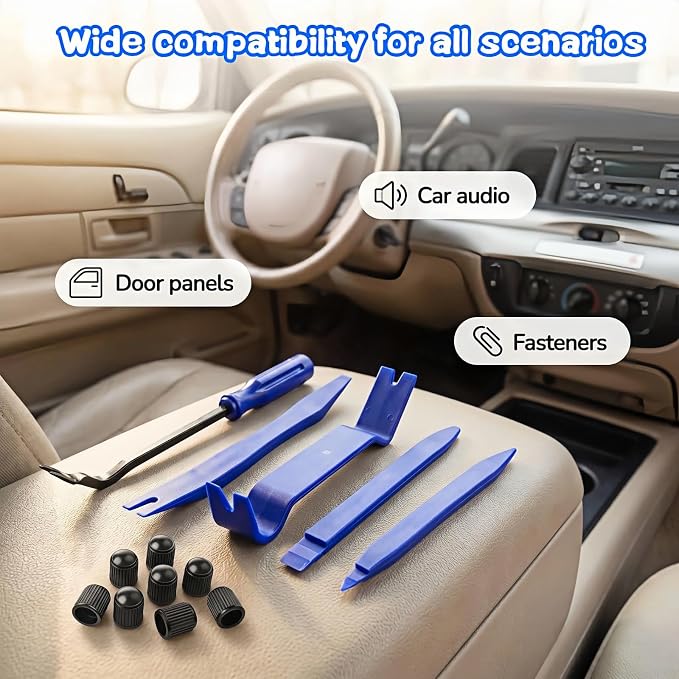 5PCS Auto Trim Removal Tool Kit, No Scratch Plastic Pry Tools for Car Dashboard Radio Audio Installer, Interior Door Clip Fastener Remover Set, Blue