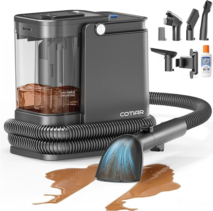 All-in-One Portable Carpet Spot Cleaner Machine, Handheld Upholstery Cleaner with Pet, Shoe & Window Brush Heads, & Cleaning Solution for Home Fabric, Car Glass & Shoe Stain Clean