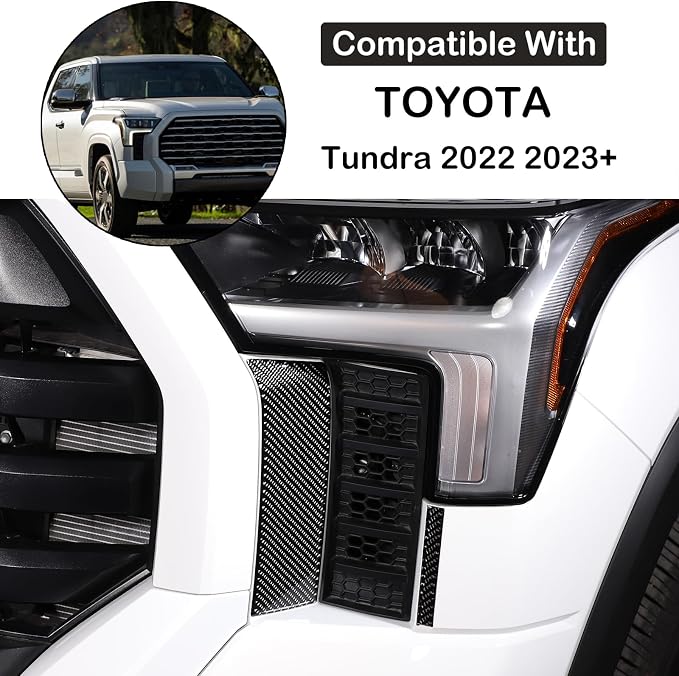 Aunginsy Car Front Headlight Bumper Grille Mesh Sticker Compatible with Toyota Tundra/Sequoia 2022 2023 2024 Pickup Truck Real Carbon Fiber Decorative Sticker Protection Cover Interior Accessories