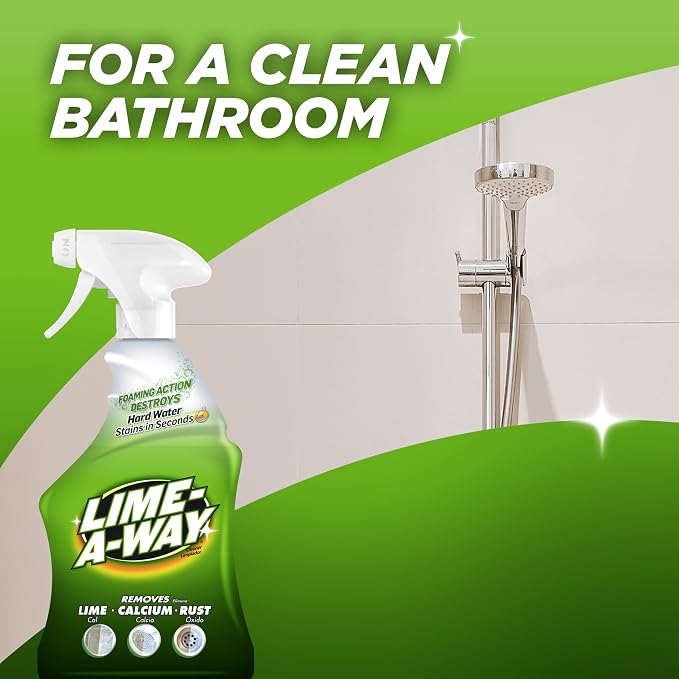 Lime-A-Way Hard Water Stain Remover Spray, Removes Lime, Calcium & Rust in Seconds, Bathroom Cleaner, 32 fl oz