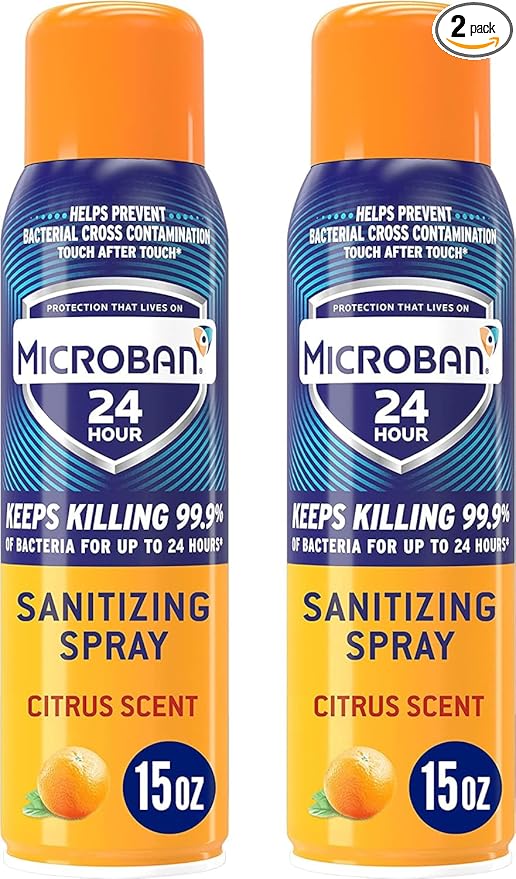 MICROBAN Disinfectant Spray, 24 Hour Sanitizing and Antibacterial Sanitizing Spray, Citrus Scent, 2 Count (15oz Each) (Packaging May Vary)