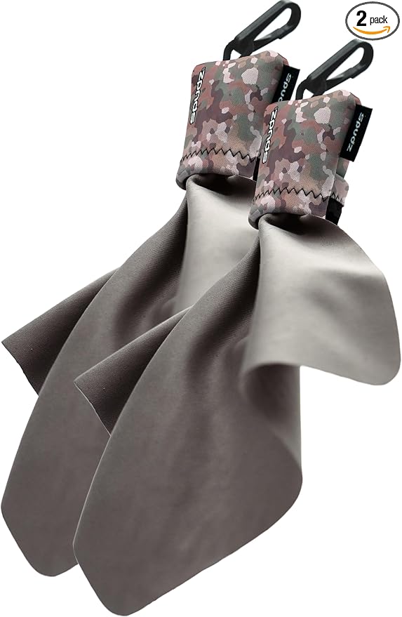 SPUDZ Ultra Microfiber Lens Cleaner with Closeable Bottom – Clip-On Pouch, Washable – for Binoculars, Scopes, Glasses, Screens | Ultra Multi-Camo, 6 x 6 Inch (2-Pack)