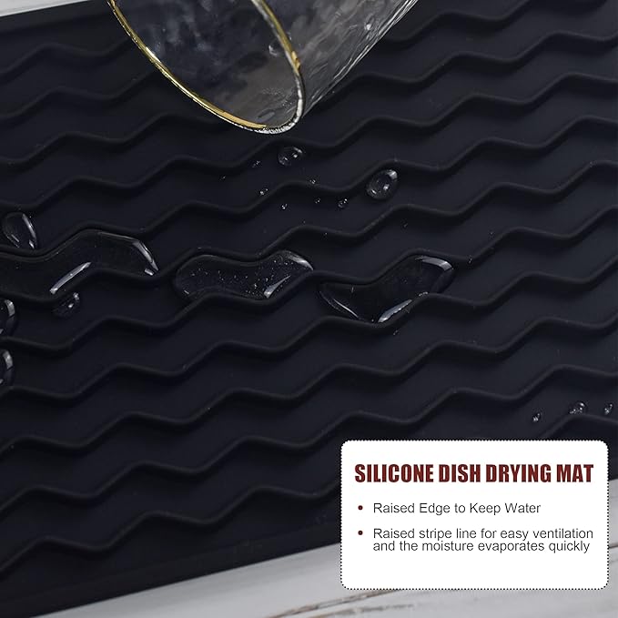 Silicone Dish Drying Mat for Multiple Usage, Easy clean, Eco-friendly, Heat-resistant Dish Drainer Mat for Kitchen Counter,Sink,Refrigerator or Drawer liner (12" x 6", Translucent)