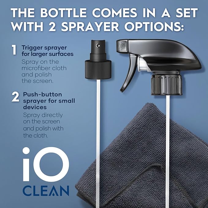 Screen Cleaner Spray (16oz+16oz) – Cleaning Kit for LCD LED OLED TV | Smartphone, iPad, Laptop, Touchscreen, Computer Monitor, Other Electronic Devices – 2 Microfiber Cloths and 4 Nozzles