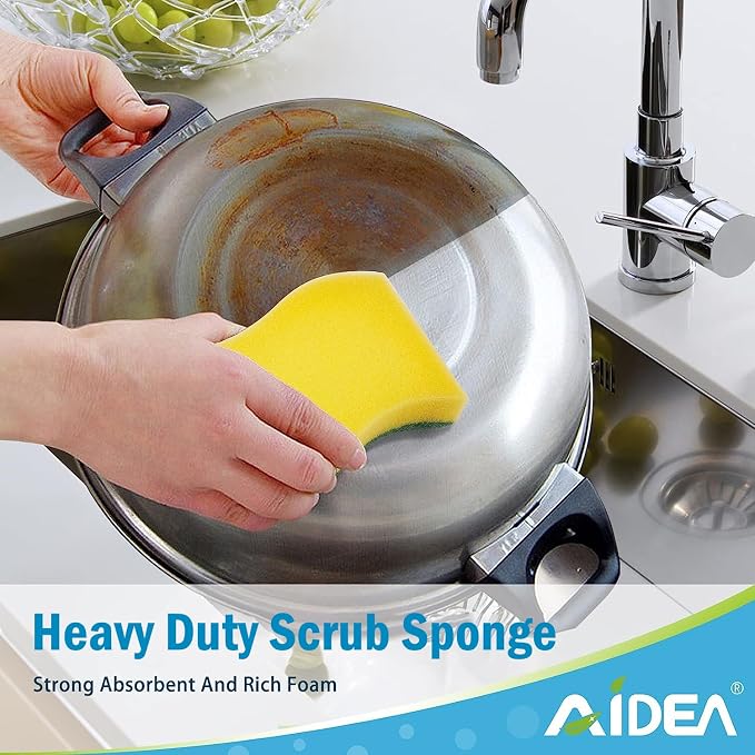 AIDEA Sponges Kitchen, 50-PK Heavy Duty Dish Sponge Kitchen, Scrub Sponges | Sponges for Dishes Stink-Free Cleaning, Reusable Cleaning Dish Scrubber Sponges for Home & Restaurant, Bathroom, Sponges Bulk