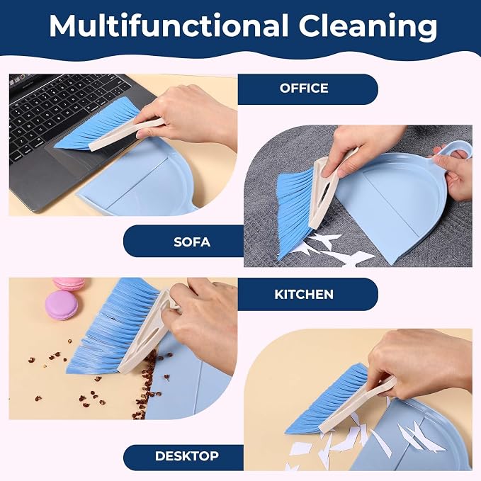9 Pack Mini Dust Pan and Brush Set, Small Hand Broom and Dustpan Set with Handle - 3 Colors Plastic Cleaning Tools for Desk, Table, Keyboard, Car, Pet Food Crumbs