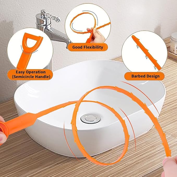Drain Snake Clog Remover:3 Pcs Hair Clog Auger, 25 Inch Drain Cleaner Tool Suitable for Dredging Clogged Pipes, Sink, Shower Drains(Orange)