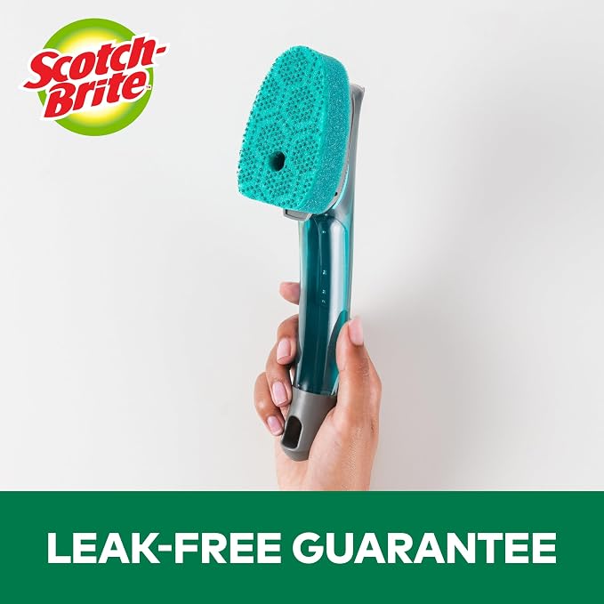 Scotch-Brite Advanced Soap Control Heavy Duty Dishwand,1Dish Wand,Prevents Soap from Leaking,Leak-Free Guarantee,Best for Cast Iron Skillets & Grill Grates,Fits All Scotch Brite Refills(Pack of 4)