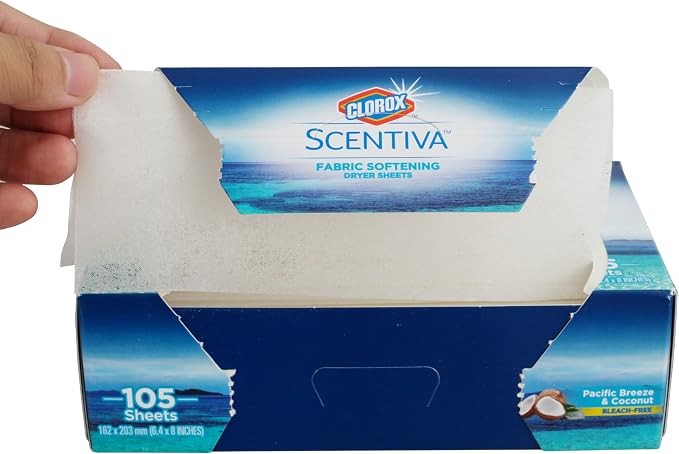 Clorox Scentiva Fabric Softening Dryer Sheets | Fabric Sheets in Pacific Breeze & Coconut Scent | Laundry Dryer Sheets for Fresh & Clean Clothes | 105 Count (Pack of 2)