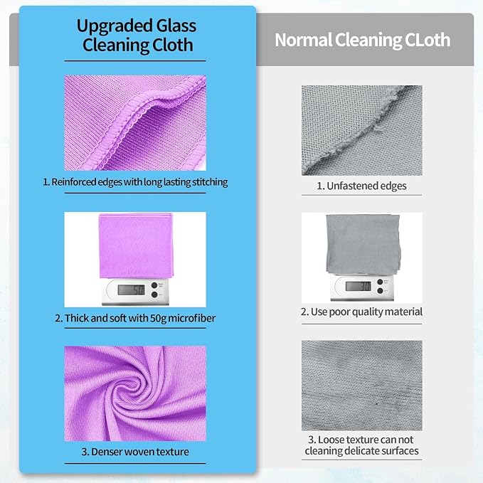 Microfiber Cleaning Cloth - 6 Pack Glasses Cleaning Cloth, 16" x 14" Window Cleaning Rags, Streak Free Lint Free Polishing Cloths Wipes for Eye Glass, Stainless Steel, Windshield, Purple