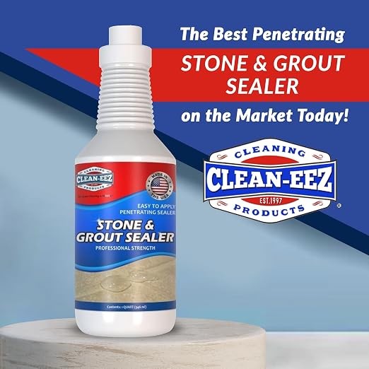Clean-eez Grout Sealer & Stand-Up Brush Combo: Ultimate Floor Tile & Shower Sealant, Heavy Duty Protection for Kitchen & Bathroom, Safeguard Marble, Ceramic & Granite Surface -32 oz Sealer & Brush Set