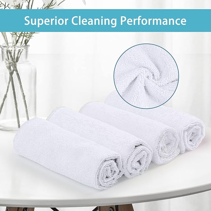 HOMEXCEL 8PK Microfiber Cleaning Cloth, Cleaning Rags for Home, 11.5x11.5in | Reusable, Lint Free, Scratch-Free and Highly Absorbent Towels for Kitchen, Window and Glass, Cars, White