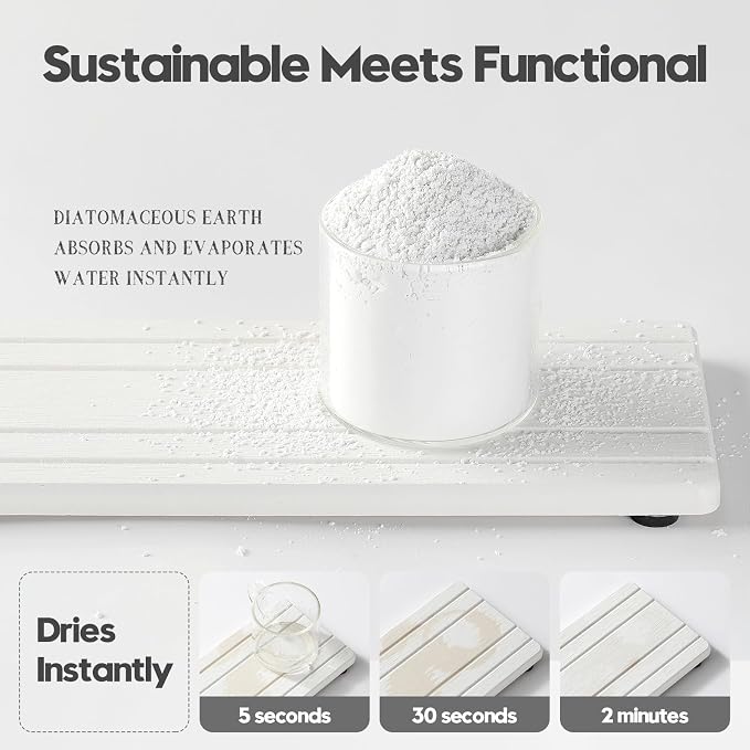 Razborci 2PCS Diatomite Quick Stone Drying Tray Mat for Bathroom & Kitchen Counter, Instant Dry Water Absorbent Drink Bar Coaster,Vanity Sink Caddy Organizer,Dish Soap Sponge Holder, White,9"x3.5"
