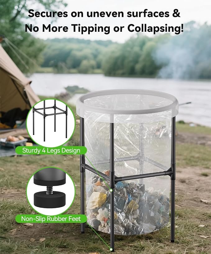 Garden Trash Bag Holder – 30-55 Gallon Outdoor Waste Bag Stand, M | Metal Frame Lawn Leaf Bag Holders with Adjustable Feet, Detachable Legs for Leaves, Yard Waste, Camping