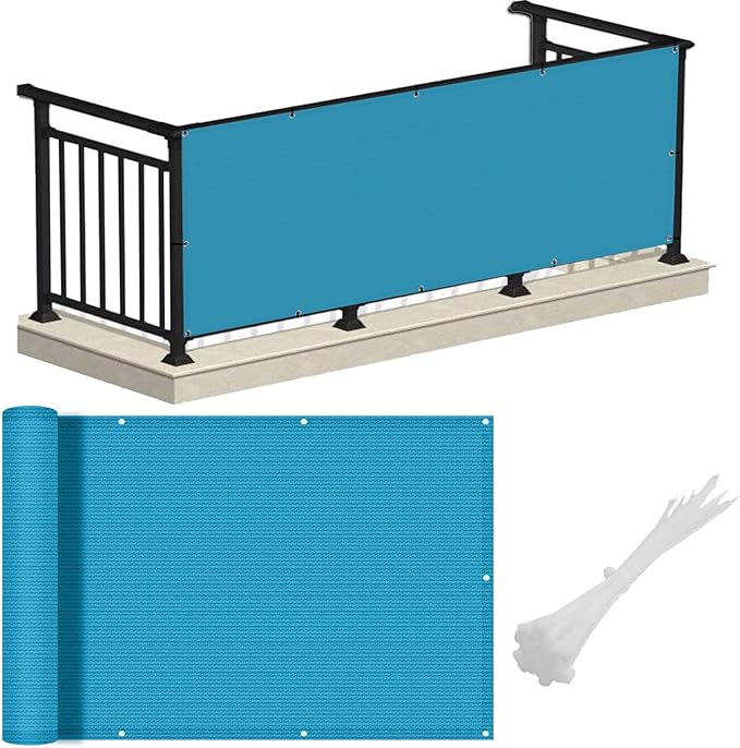 LOVE STORY 3' x 10' Balcony Privacy Screen Cover, Turquoise Blue | HDPE Fabric, 95% UV Block, Fence Cover for Patio Deck, Railing Screen for Porch, Privacy Protective, Custom Size Available