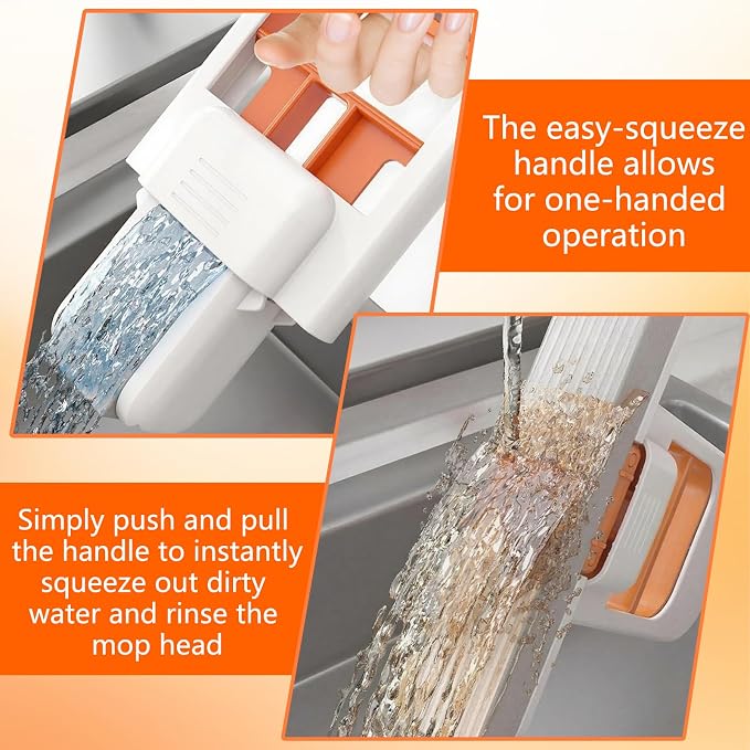 Self Squeezing Mini Mop, Wet and Dry Use Cleaning System, Orange Small Sponge Mop,Foldable Desktop Mop, One-Hand Squeeze Handle and Replaceable Head (2Pcs)