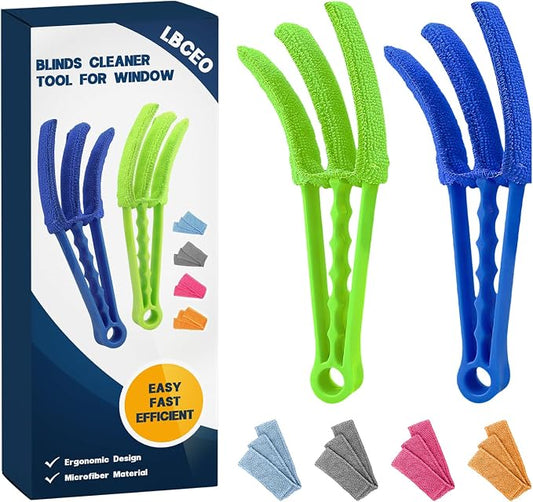 Window Blind Cleaner Duster Tool | 2 Pack with 6 Reusable Sleeves, Handheld Mini Blinds Cleaner for Venetian Blinds, Shutters and Jalousie Dust Removal