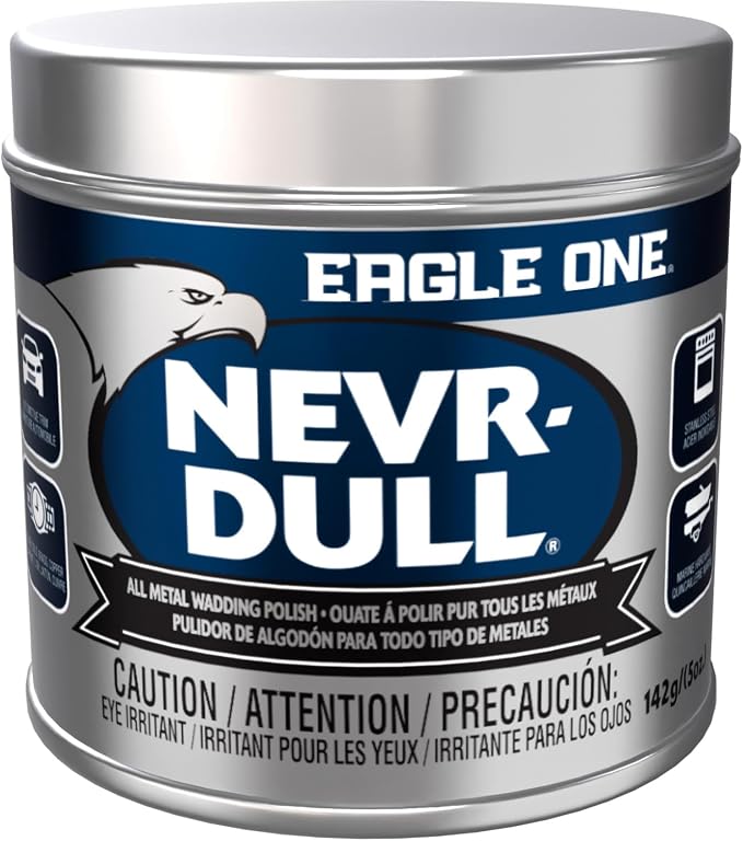 Eagle One Nevr Dull All Metal Wadding Polish, Chrome and Metal Cleaner for Cars, Kitchens, Bathrooms, Easy Tear Pads for Stainless Steel, Brass, Copper, Aluminum, 5 oz Tin
