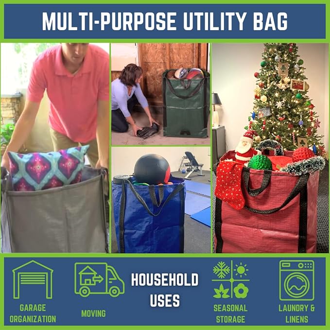 DURASACK Heavy Duty Home and Yard Waste Bag 48-Gallon Woven Polypropylene, Reusable Lawn and Leaf Garden Bag with Reinforced Carry Handles, Pop-Up Self-Standing Garbage Can, Blue (Pack of 2)