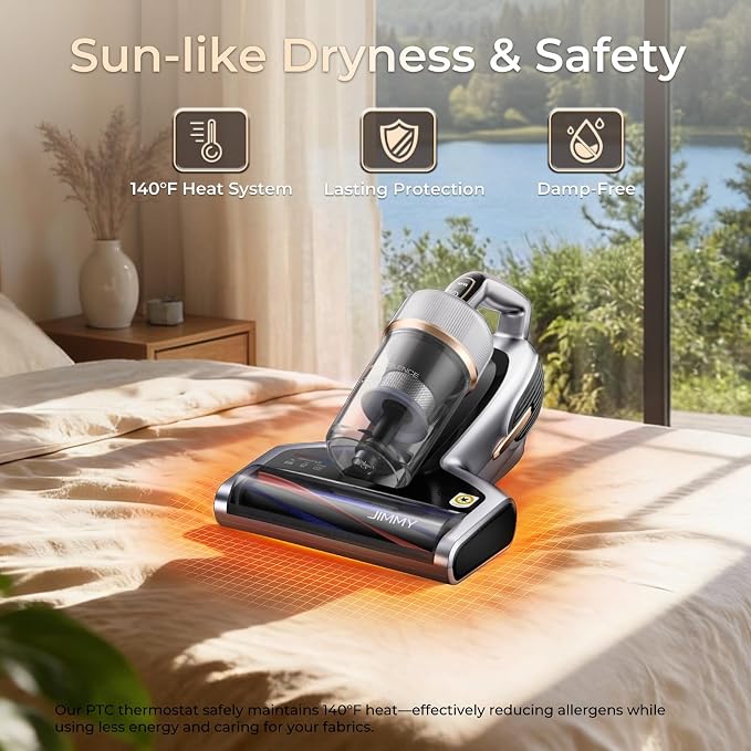 Jimmy BX7 Pro Mattress Vacuum Cleaner, Bed Vacuum Cleaner with UV-C & Ultrasonic & 5s Quick Heating, 16Kpa Suction 480W Handheld Vacuums for Dust & Pet Hair with HEPA(Gray, Corded)