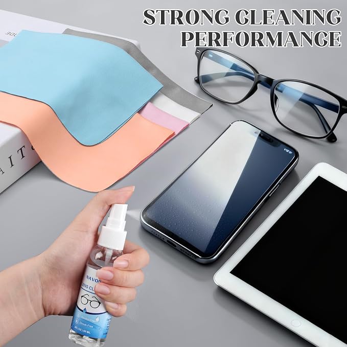 30 Pack Microfiber Glasses Cleaning Cloths with 2 Lens Cleaner Sprays | Premium Quality, Ultra-Soft, 5 Colors, Lint-Free & Streak-Free, Safe for Glasses, Sunglasses, Camera Lenses & Screens
