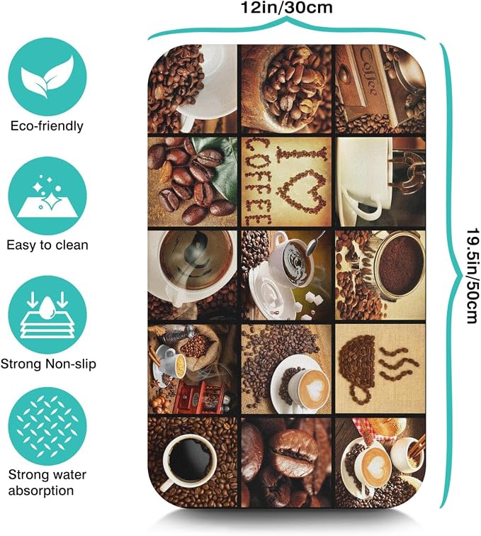 Fun Coffee Mat 19inx12in,Coffee Bar Mat for Countertops,Absorbent Hide Stain Anti-Slip Coffee Bar Accessories Fit Under Coffee Machine Mat,dish Drying Mats for Kitchen