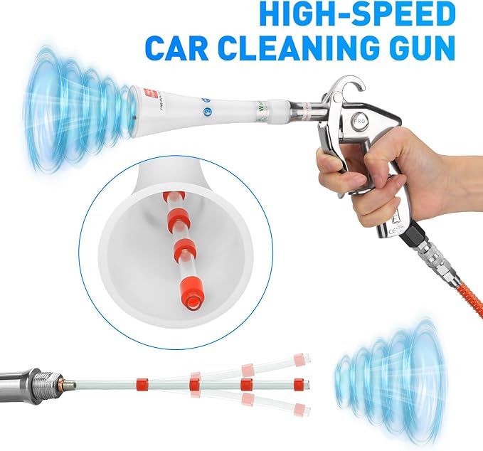 Aluminium Car Cleaning Gun with Tapered Nozzle, 6-9.2Bar with 2 Set Nozzle | Pressure Air Blower Blow Gun Producing Powerful Blast of Air for Cleaning Cars, Velvet, Furniture and Carpets