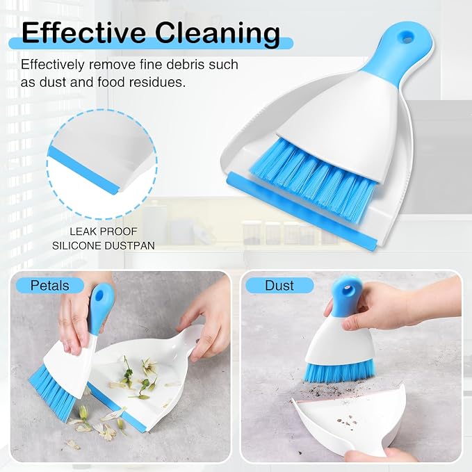 NACENA Mini Dustpan and Brush Set 2 Pack, Small Broom and Dustpan Set Dust Pan and Mini Hand Broom Dustpan and Broom Combo Compact for Home Table Keyboards Sofa Kitchen, Dark & Blue