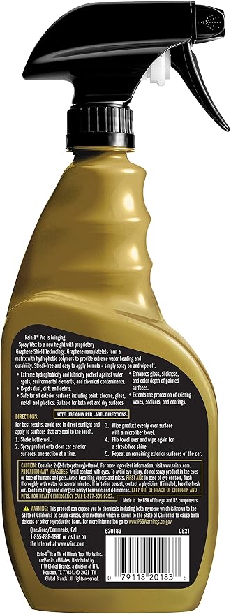 Rain-X PRO 620183 Graphene Spray Wax, 16oz - Enhances Gloss, Slickness and Color Depth of Painted Surfaces While Repelling Dust, Dirt and Debris, Extending Existing Wax Protection