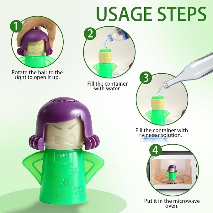 HORNO Angry Mama Microwave Oven Steam Cleaner and Disinfects With Vinegar and Water for Kitchens (Green)
