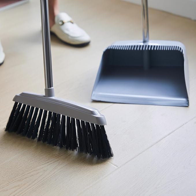 Tioncy 8 Set 16 Pcs Broom and Dustpan Set 53 Inch Broom with Dustpan Combo with Long Handle Upright Stand up for Office Home Kitchen Lobby Floor Cleaning