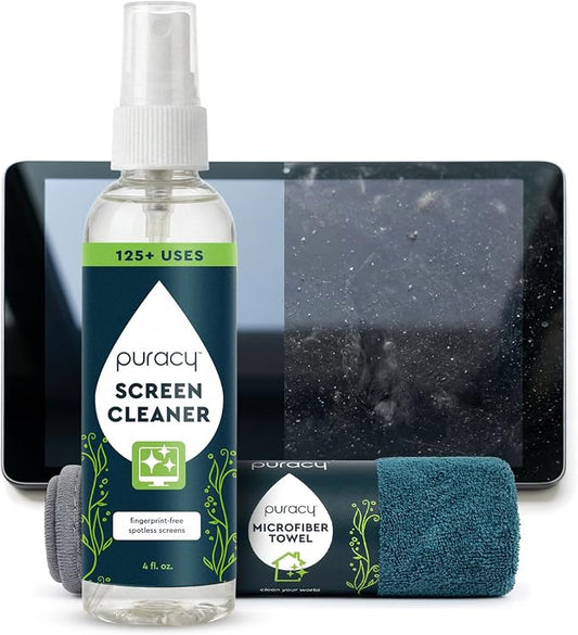 Puracy Screen Cleaner with Microfiber Cloth – All Purpose Phone, Laptop, Computer, TV Screen Cleaner for Smart TV, Streak-Free and Fingerprint-Free (4 oz, Free & Clear)