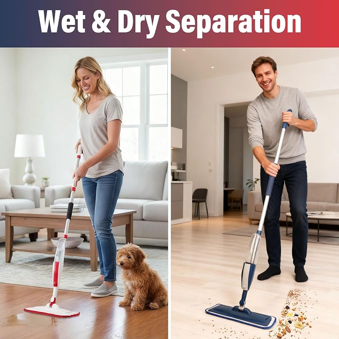 Spray Mop for Floor Cleaning, 2 Pack with Refillable Bottles & Pads | 14 oz refillable bottles, 6 pads included,wet/dry use on hardwood/tile/laminate floors, home or commercial cleaning