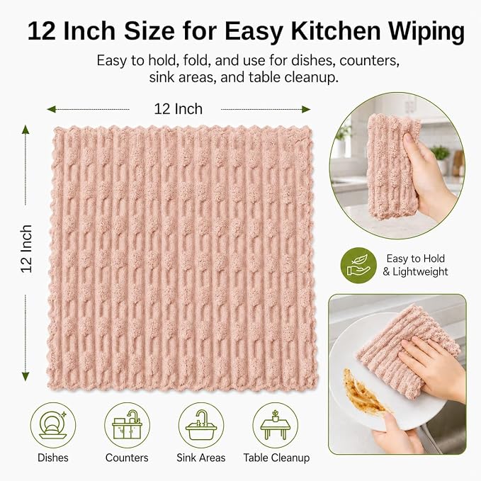 kimteny Microfiber Dish Cloths for Kitchen, 24 Pack 12 x 12 Inch Coral Velvet Kitchen Cleaning Cloths, Absorbent Reusable Non-Scratch Dish Rags for Dishes, Countertops & Sink