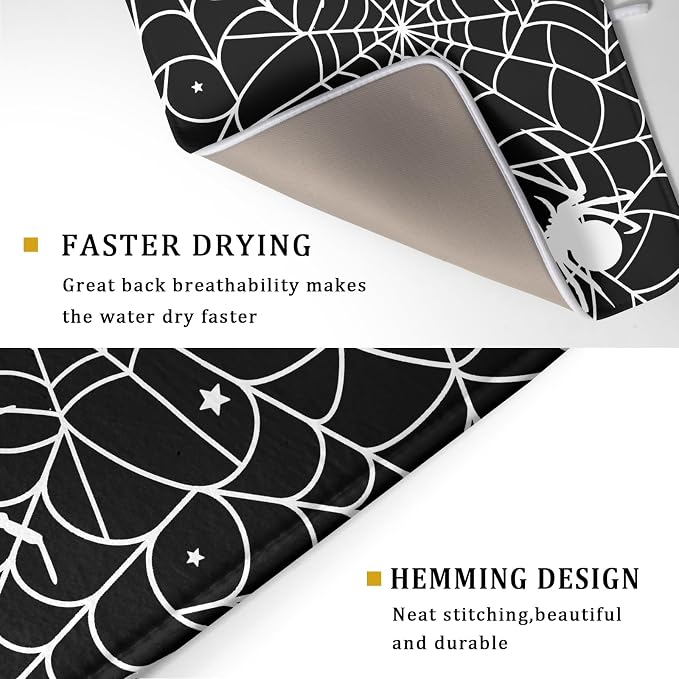 Halloween Dish Drying Mat for Kitchen Counter Spooky Spiders Festival Microfiber Absorbent Dish Draining Reusable Washable Foldable Extra Large 18"x24"