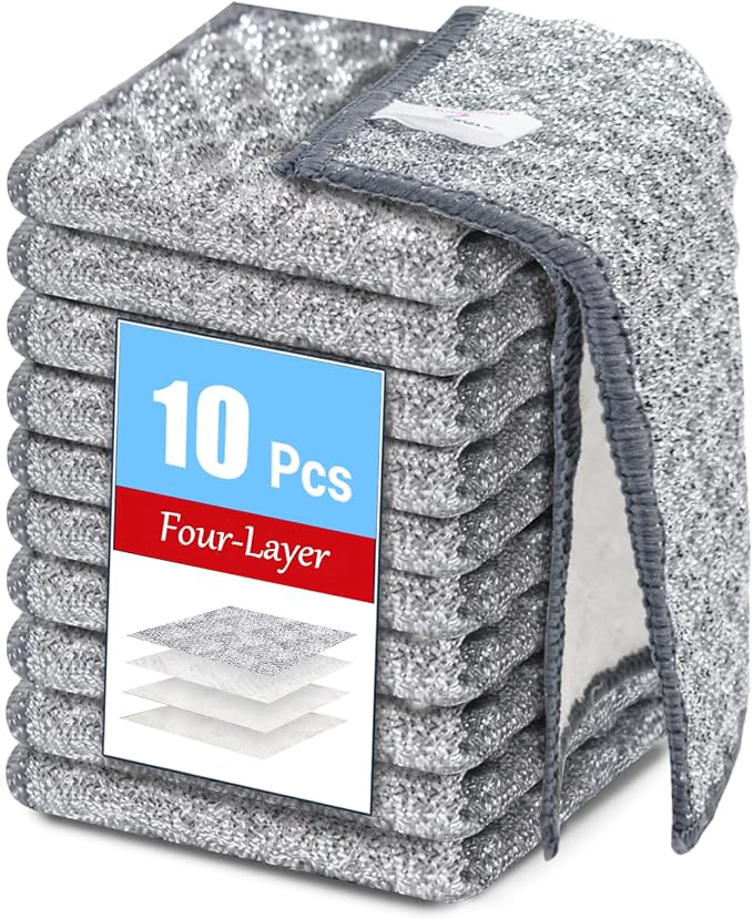 Wangjinpeng10 Pcs New Upgrade 4-Layer Metal Dish Cloths, Non-Scratch Odor-Free Multipurpose Wire Dishwashing Rags for Wet Dry Use, Kitchen Cleaning Cloths for Dishes, Sinks & Stove Tops(7.87X7.87)