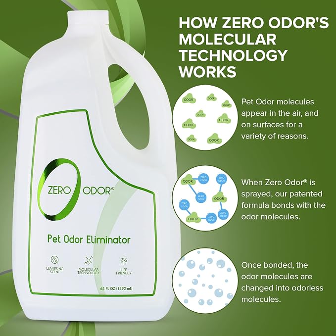 Zero Odor Pet Odor Eliminator, Air and Surface Odor Remover for Carpet, Furniture, and Pet Beds, Refill, 64 oz