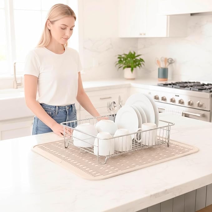 MicoYang Silicone Dish Drying Mat for Multiple Usage,Easy clean,Eco-friendly,Heat-resistant Silicone Mat for Kitchen Counter or Sink,Refrigerator or Drawer Liner Tapioca 2XL 24 inches x 18 inches