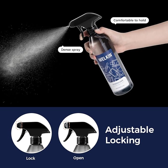 WELKIN Screen Cleaner Spray Kit, 18.6 oz + 2 oz for TV, Laptop & Phone | Fine Mist Spray for Screens, Gentle Formula, Streak-Free Cleaning, Anti-Static, Includes 1 Microfiber Cloth & 1 Glass Wipe