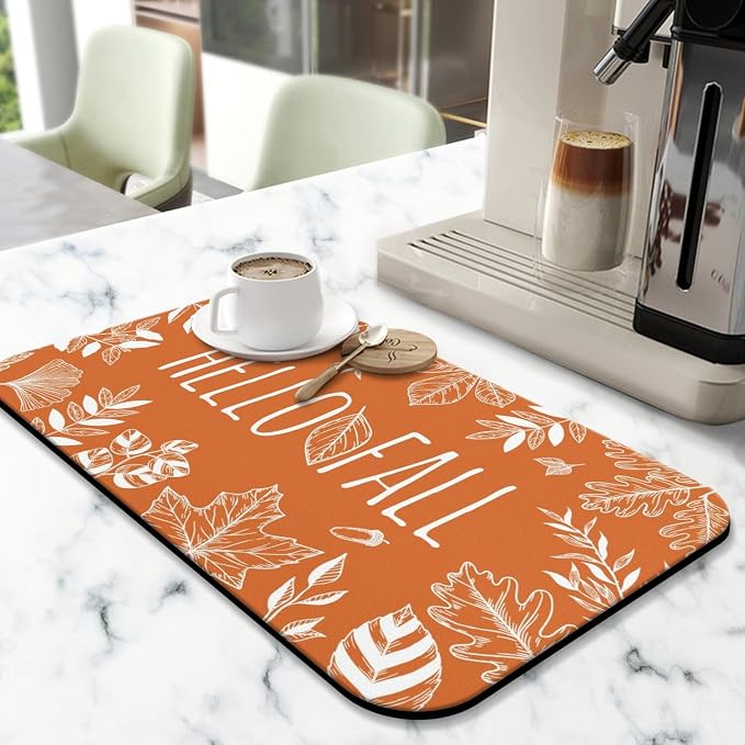 Fun Coffee Mat 19inx12in,Coffee Bar Mat for Countertops,Absorbent Hide Stain Anti-Slip Coffee Bar Accessories Fit Under Coffee Machine Mat,dish Drying Mats for Kitchen