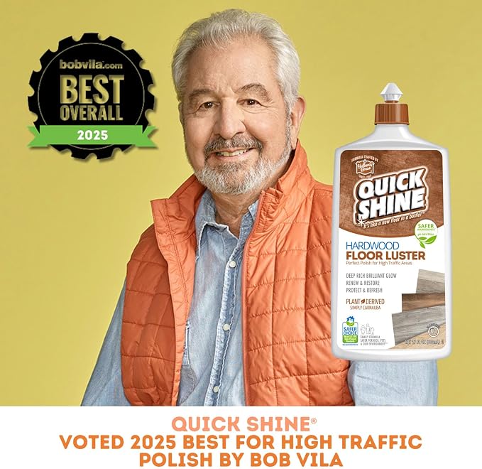 Quick Shine Hardwood Floor Luster 27 oz-6 Pk, Natural Looking Shine | Plant Derived Carnauba Polish, Renew & Protect, Streak & Haze Free, Non-slip, pH Neutral, No PFAS, EPA Safer Choice