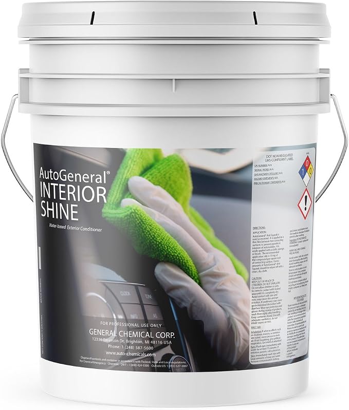 AutoGeneral Interior Shine Car Polish - Auto Detailing - Shine and Protect Car Vinyl, Plastic, and Rubber - Commercial & Residential Use - 5 Gallon Pail