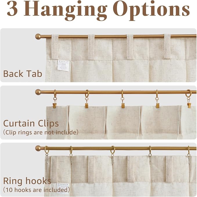 jinchan Linen Pinch Pleated Back Tab Tier Curtains,26x20,2 Panels,Natural | Light filtering,small window treatment,cafe curtains,machine washable,farmhouse,kitchen,bathrooms,laundry