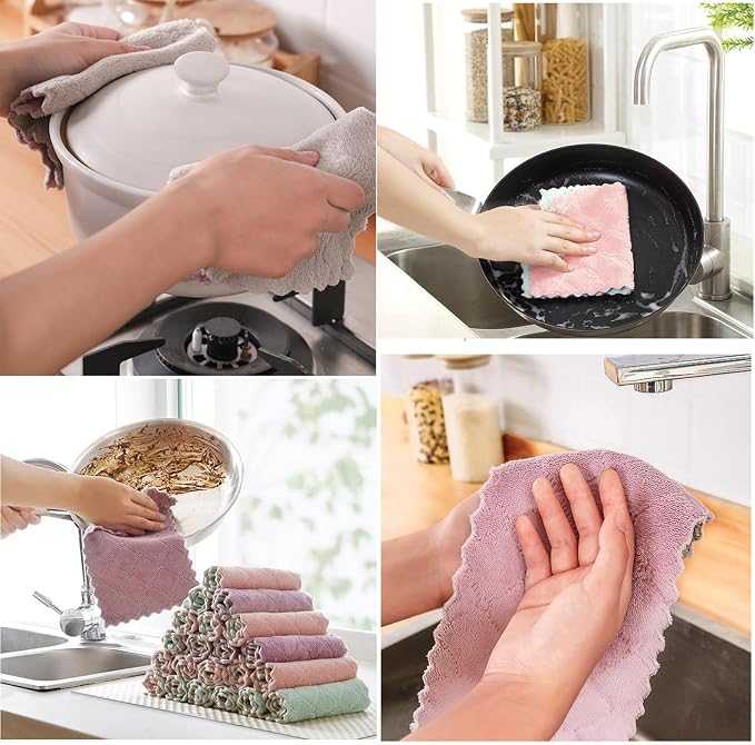 12 Pack Cleaning Cloth Kitchen Cloth, Dish Towels Super Absorbent Coral Velvet Dishtowels, Microfiber Premium Soft Tea Towels, Quick Dry Rags, Multipurpose Reusable Washcloths, Non-Stick Oil Cloths.