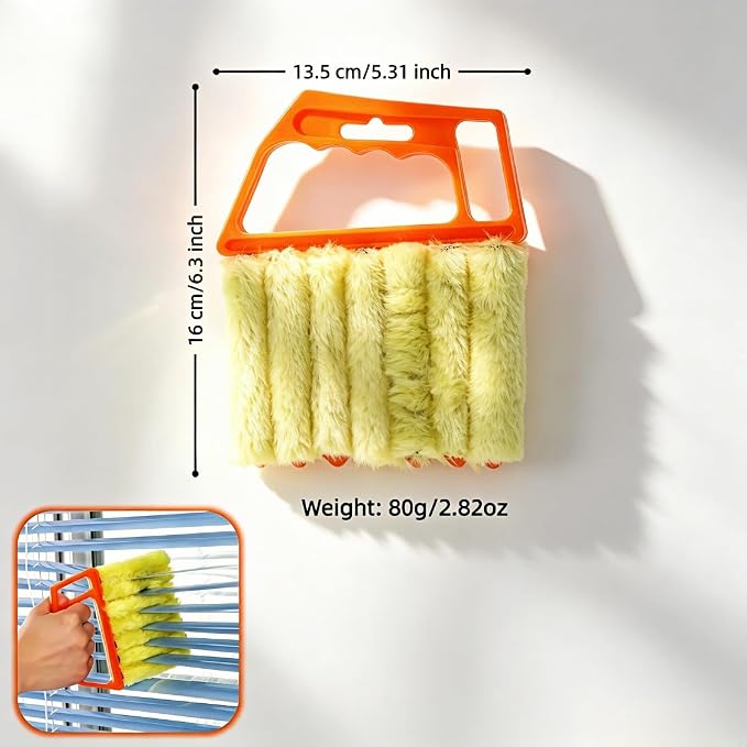 Blind Cleaner Brush with Detachable Microfiber Sleeves, Ergonomic Handle, 7-Finger Duster for Blinds, Air Vents, Car Vents, 5.31 x 6.3 Inch