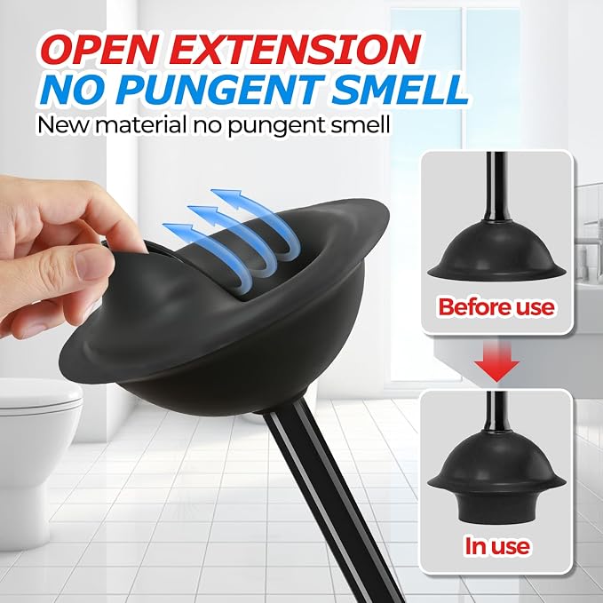 FORASTO 2Pack Toilet Plunger with Holder - Heavy Duty Bathroom Tools | Plungers for Bathroom, Toilet Bowl Cleaners, Apartment Must Haves, Bathroom Decor Accessories, Home Essentials, Black