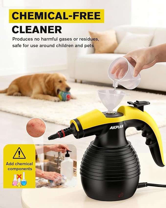 Handheld Steam Cleaner, 221°F Steamer with 10 Accessories & Safety Lock
