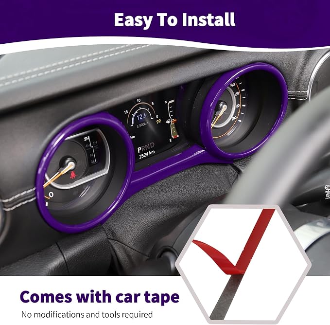 RT-TCZ for Jeep JL Dash Cluster Instrument Panel Insert Gauges Trim Ring Cover for Jeep Wrangler JL JLU Gladiator JT 2018-2023 Purple Interior Accessories 3pcs